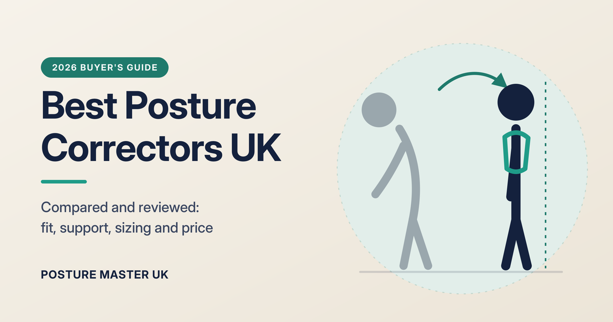 Illustration of a slouched figure next to an upright figure wearing a posture corrector, for a guide to the best posture correctors in the UK
